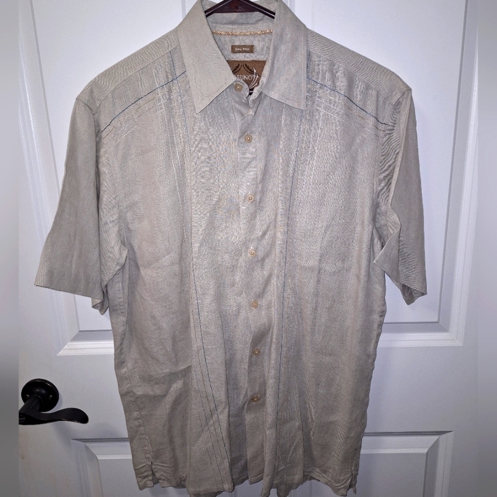 A Bruno Pure Linen short sleeve button-down men's shirt suze medium.